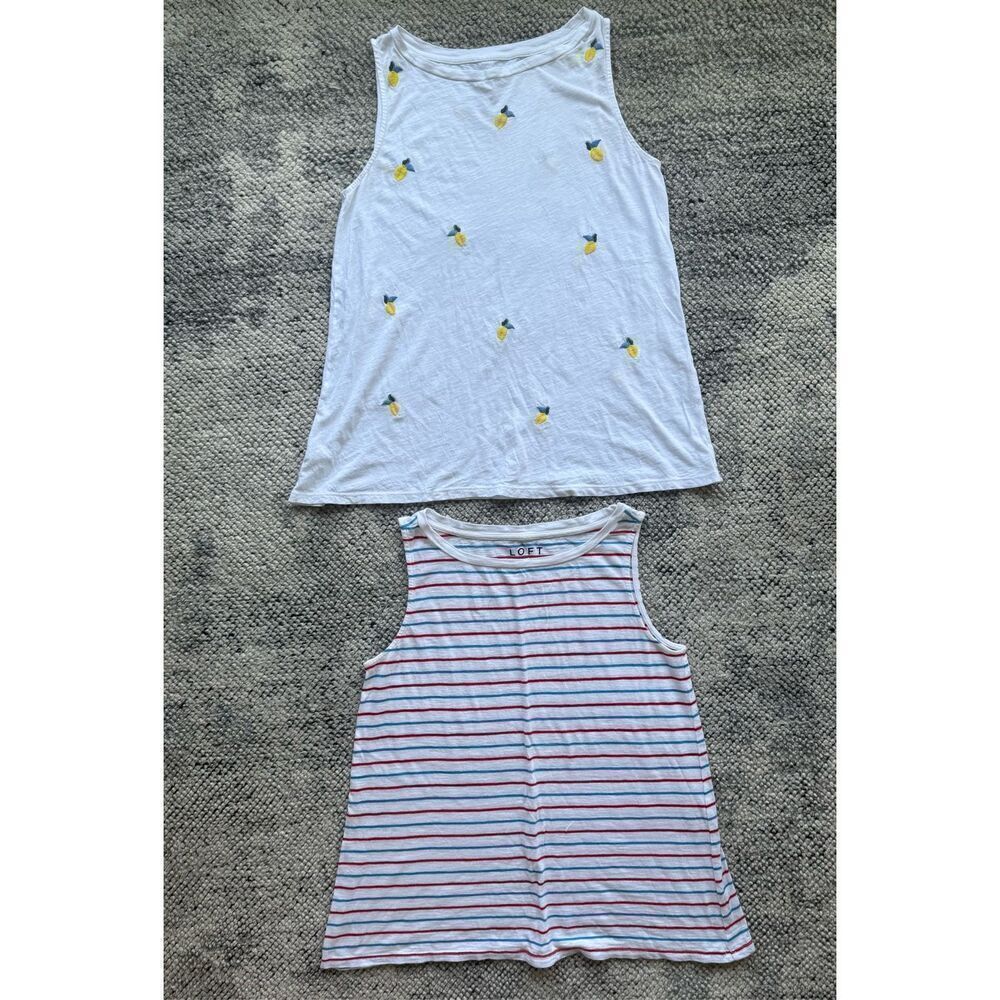 Loft XS Sleeveless Tank Bundle - Lemons & Red/White/Blue Stripe